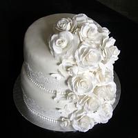 White roses, butterflies and lace!