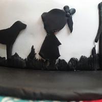 Family black silhouette birthday cake