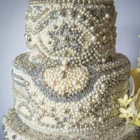 Beads beads beads! silver pearl and yellow wedding cake