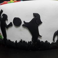 Family black silhouette birthday cake
