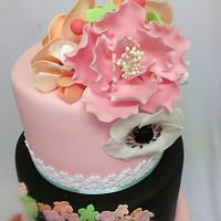 wedding cake in pink, mint and black colour 