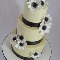 Buttercream Wedding Cake with white anenomes