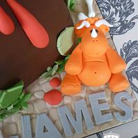 Volcano & dinosaur birthday cake