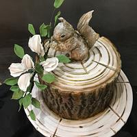 Handpainted Squirrel log cake 