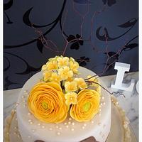 Wedding cake with ranunculus