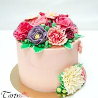 Buttercream Flowers Pink Cake