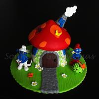 Smurfs house cake