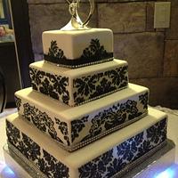 Damask black and white wedding cake square
