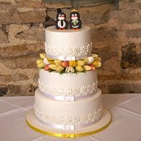 Tulip and Penguin Wedding Cake!