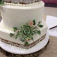Burlap and Succulent Wedding Cake