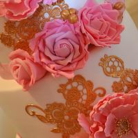 4 tier white/pink wedding  cake