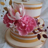 Golden stripes with pink flowers