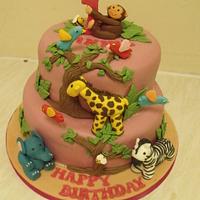 1st birthday girls animal cake 