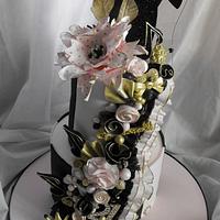 Pink, black and gold 21st cake