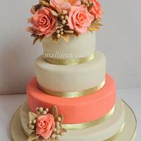 coral peach wedding cake