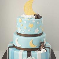 Moon, Stars, and Teddy Bear Cake - cake by KAT - CakesDecor