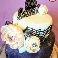 Rose Gold Peonies and Musical Notes birthday cake