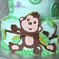 Monkey themed baby shower cake
