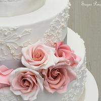 Pink and Silver with Ombre roses and lace