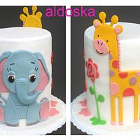 Elephant and giraffe cake