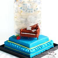 A Piano &  a Saxophone: A Double sided 16th Birthday Cake.