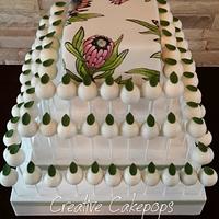 Hand painted Protea flower cake and cake pops