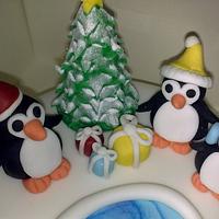 Penguin family Christmas cake