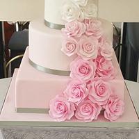 pink Ombre Rose Wedding Cake