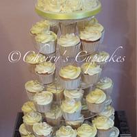 White & Lemon Cupcake Tower