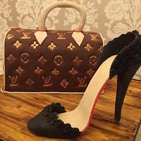 Louis Vuitton bag and shoe cake