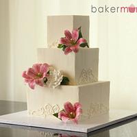 Square buttercream wedding cake