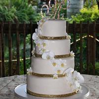 White Orchids Wedding Cake 