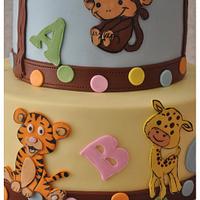 Monkey themed baby shower cake 