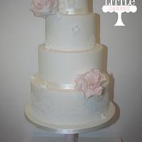 Peony and lace Wedding display cake 
