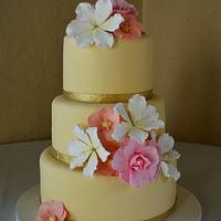 Wedding Cake with Tropical Fondant Flowers