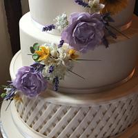 Sunflower & Lavender Wedding Cake