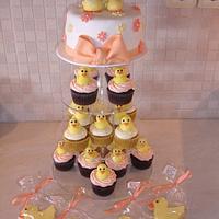 Duck themed cupcake tower