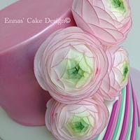 Pink Cake with Wafer Paper Ranunculus