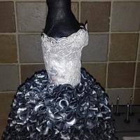 Black and silver ruffle gown 