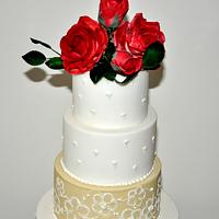 Brush embroidery and red roses