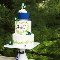 Watercolor wreath wedding cake