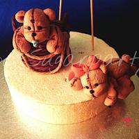 Twin bears christening cake