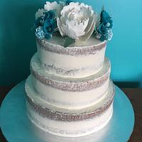 Naked Teal Wedding Cake