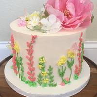 Wafer paper flower celebration cake