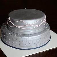 Gray, pink, navy wedding shower cake