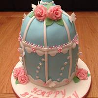 Birdcage cake with flowers & butterflies 