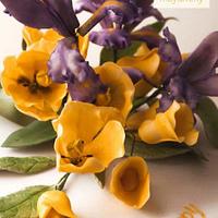 Handmade irises and tulips