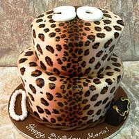 Leopard print topsy turvy cake