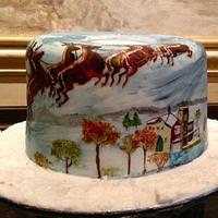 Hand painted scenic cake with candle