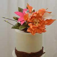 Rustic Cake with a Colourful Bouquet 